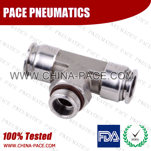 G Thread Male Branch Tee Stainless Steel Push-In Fittings, 316 stainless steel push to connect fittings, Air Fittings, one touch tube fittings, all metal push in fittings, Push to Connect Fittings, Pneumatic Fittings
